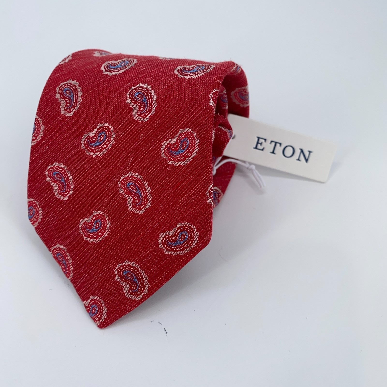 Eton Tie Men One Size Red Paisley Silk Classic Fit Luxury Necktie Italy Made Nwt